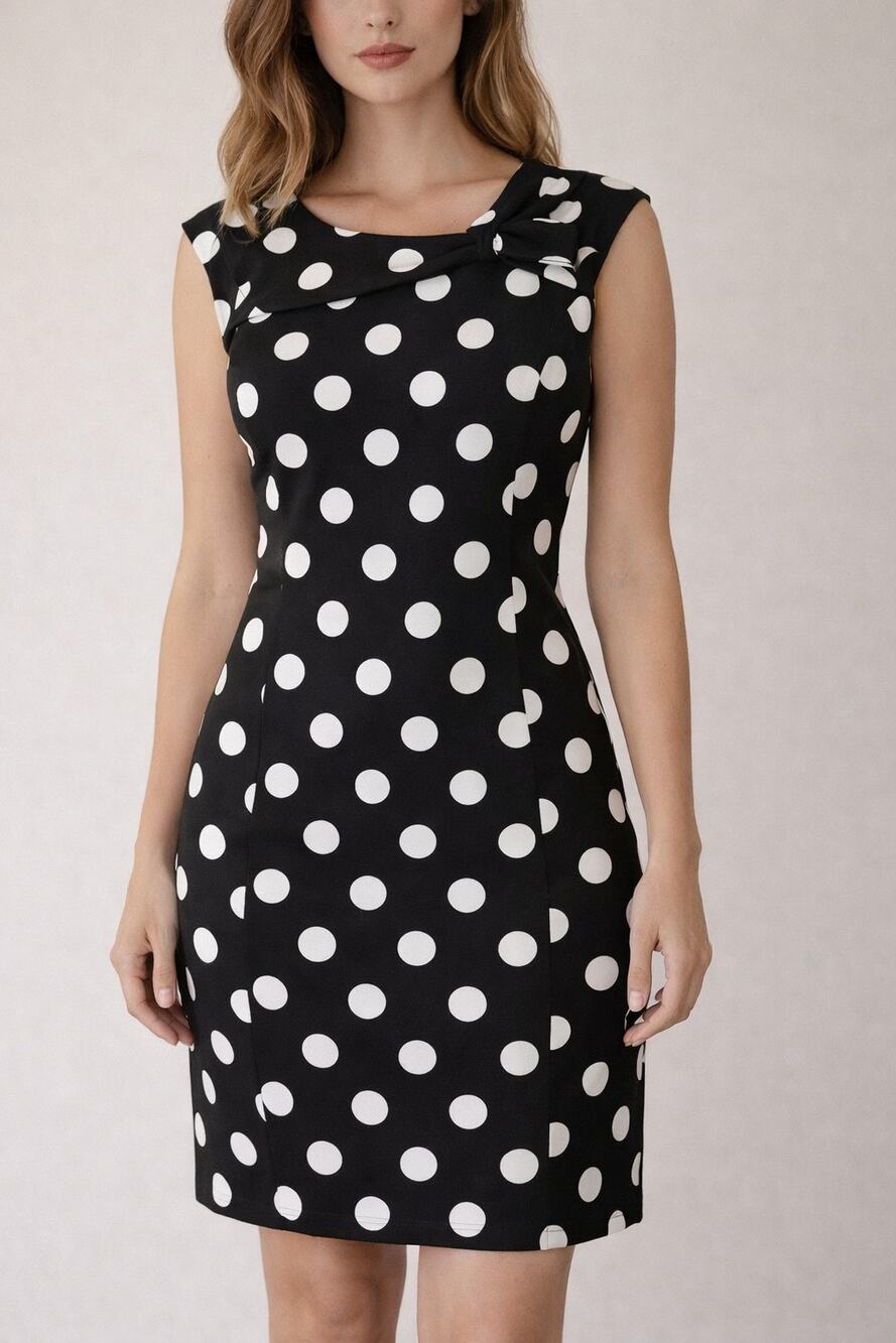 Studio One Women's Polka Dot Cap Sleeve Sheath Dress Black White Size 10